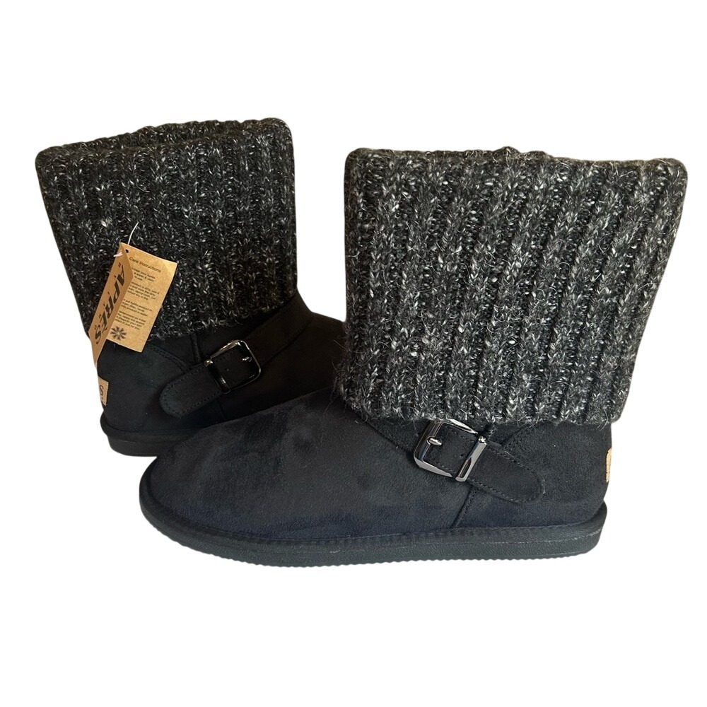 Apres by Lamo Maci Black Knit Collar‎ Winter Boots AW1538 Womens 11 NEW